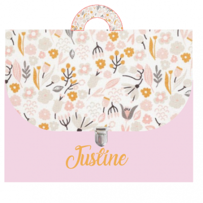 Cartable simili rose liberty fleuri moutarde