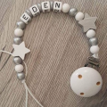 Attache tetine bois argent et blanc
