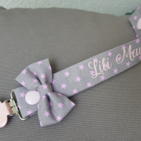 Attache tetine grise rose etoile