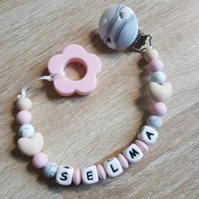 Attache tétine silicone coeur rose blanc beige