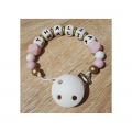 Attache tetine perles silicone rose or1