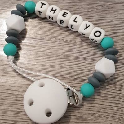 Attache tétine silicone turquoise et gris