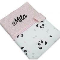 Carnet sante personnalise panda rose triangle