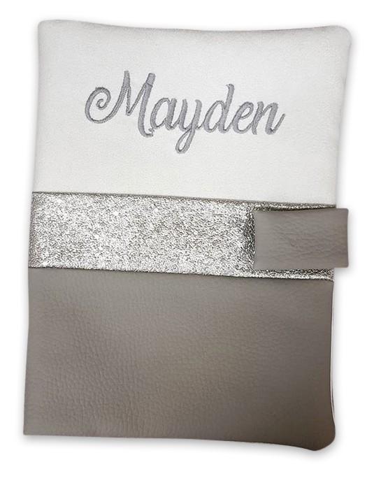 Carnet sante personnalise simili blanc gris argent