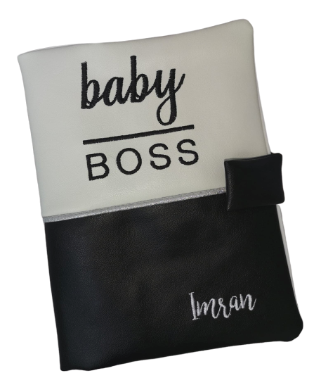 Protège carnet simili blanc noir mini boss