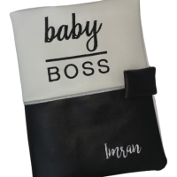 Carnet sante personnalise simili noir blanc baby boss 