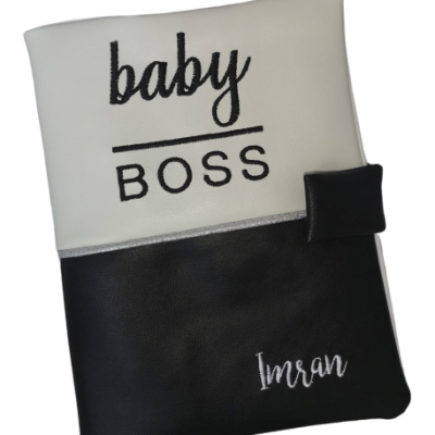 Protège carnet simili blanc noir mini boss