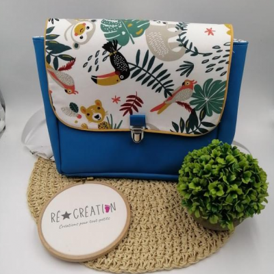 Cartable simili bleu canard tropical