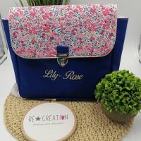 Cartable ecolier simili bleu roy miosotis rose