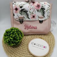 Cartable ecolier simili rose floral