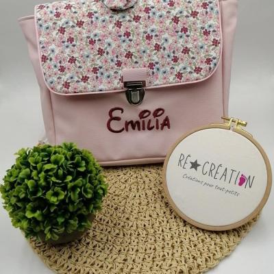 Cartable simili rose clair coton menthe lilas