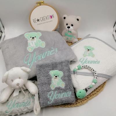 Coffret naissance gris vert d'eau ourson