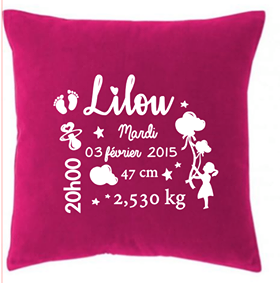 Coussin naissance fillette ballon