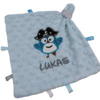 Doudou plat minky bleu gris pirate chouette