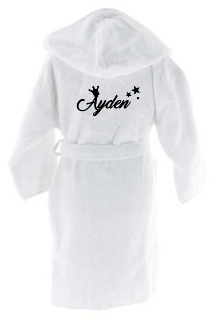 Peignoir capuche blanc enfant prenom etoile courrone
