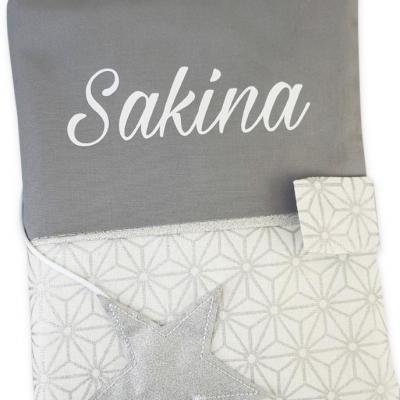 Protege carnet de sante coton gris etoile argent