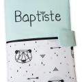 Protege carnet de sante coton panda origami vert d eau