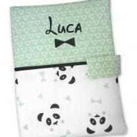 Protege carnet de sante coton panda vert d eau triangle