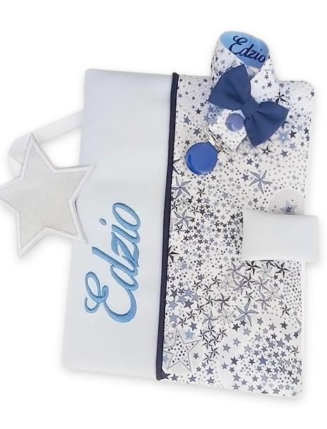 Protege carnet de sante simili bleu ciel etoile