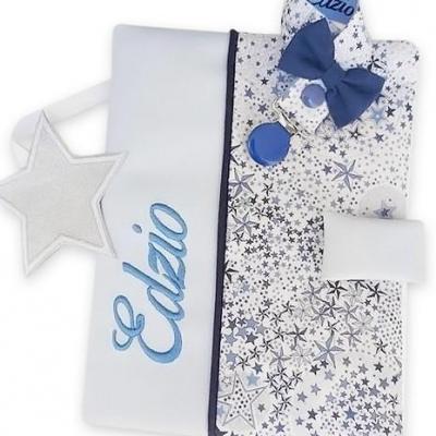 Protège carnet simili bleu ciel liberty etoile