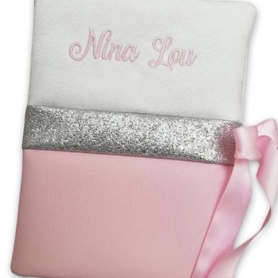 Protege carnet de sante simili rose argent