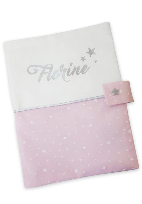 Protege carnet de sante suedine rose etoile