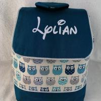 Sac a dos personnalise coton bleu canard chouette