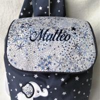 Sac a dos personnalise coton bleu etoile elephant