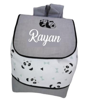 Sac a dos personnalise coton chambray gris panda