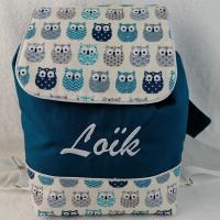 Sac a dos personnalise coton chouette bleu canard 1