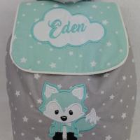 Sac a dos personnalise coton gris etoile renard vert d eau