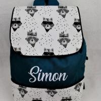 Sac a dos personnalise coton raton laveur bleu canard