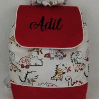 Sac a dos personnalise coton rouge dinausore