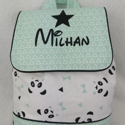 Sac a dos personnalise coton vert d eau triangle panda