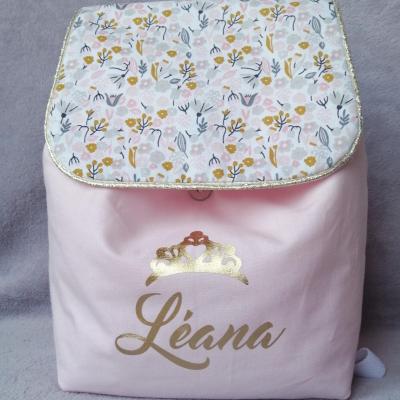 Sac a dos personnalise rose uni liberty fleuri moutarde
