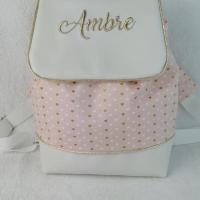 Sac a dos personnalise simili banc rose poudre coeur or