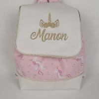 Sac a dos personnalise simili blanc licorne rose