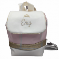 Sac a dos personnalise simili blanc rose or