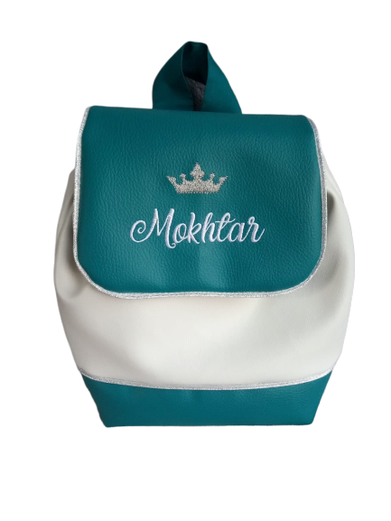 Sac a dos personnalise simili bleu canard blanc