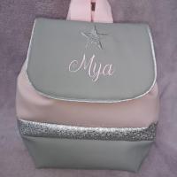 Sac a dos personnalise simili gris rose argent 2