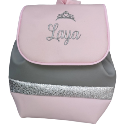 Sac a dos personnalise simili gris rose argent