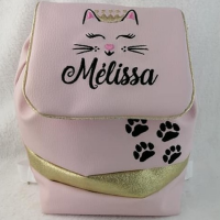 Sac a dos personnalise simili rose or chat