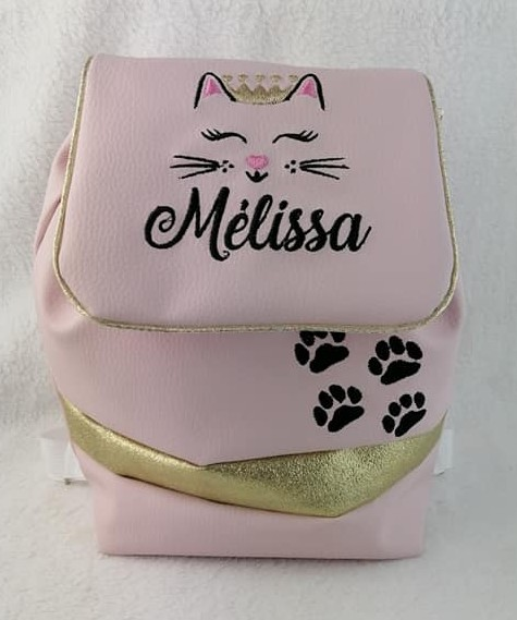 Sac a dos personnalise simili rose or chat