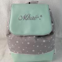 Sac a dos personnalise simili vert d eau gris etoile