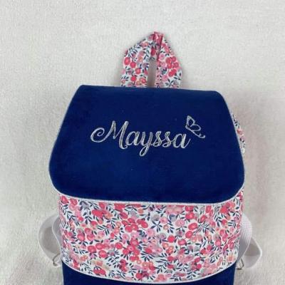 Sac à dos suedine bleu marine et liberty miosotis rose