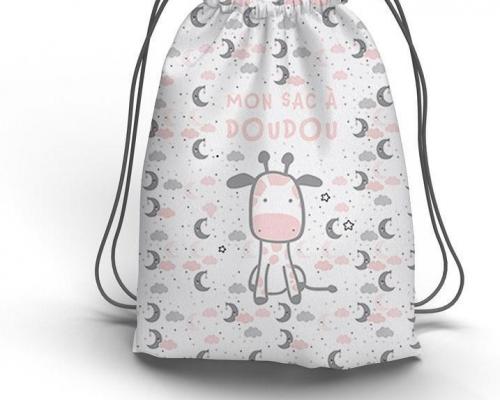 Sac a doudou coulissant motif baby rose