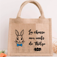 Sac paques jute garcon lapin noeud papillon