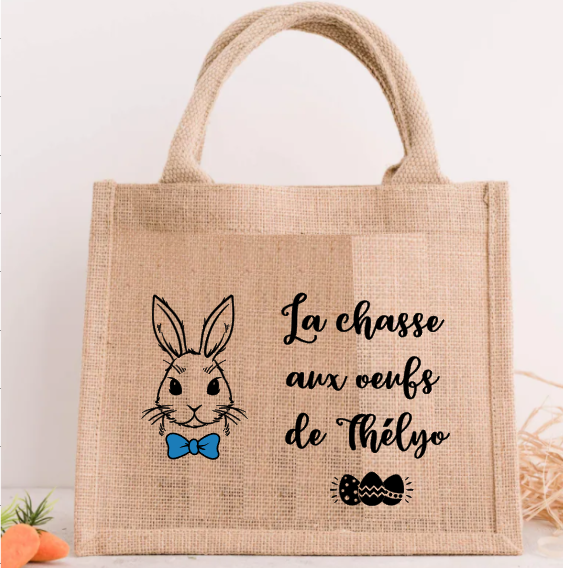 Sac paques jute garcon lapin noeud papillon