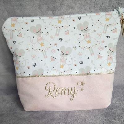 Trousse suédine rose souricette